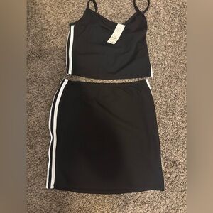 Black Two-Piece Set with White Stripes